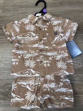 Kids' Brown Tropical Button-Down Shirt & Shorts Set - Moments